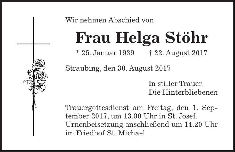 Traueranzeige Helga Stöhr