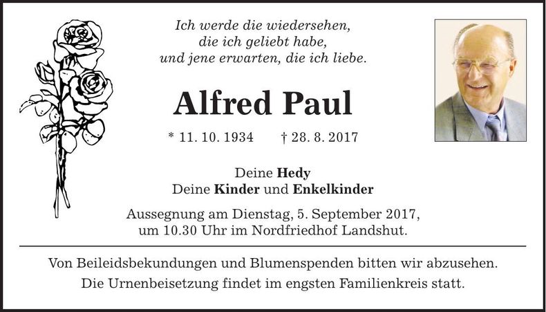Traueranzeige Alfred Paul