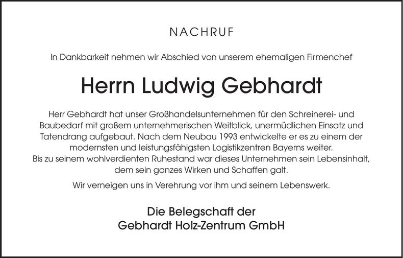 Traueranzeige Ludwig Gebhardt