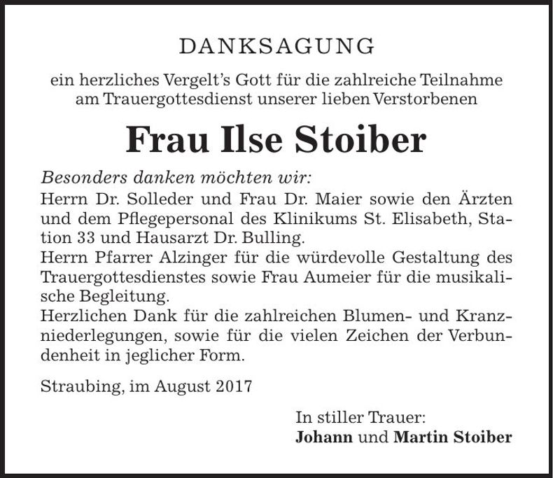 Traueranzeige Ilse Stoiber