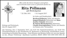 Traueranzeige Rita Pöllmann