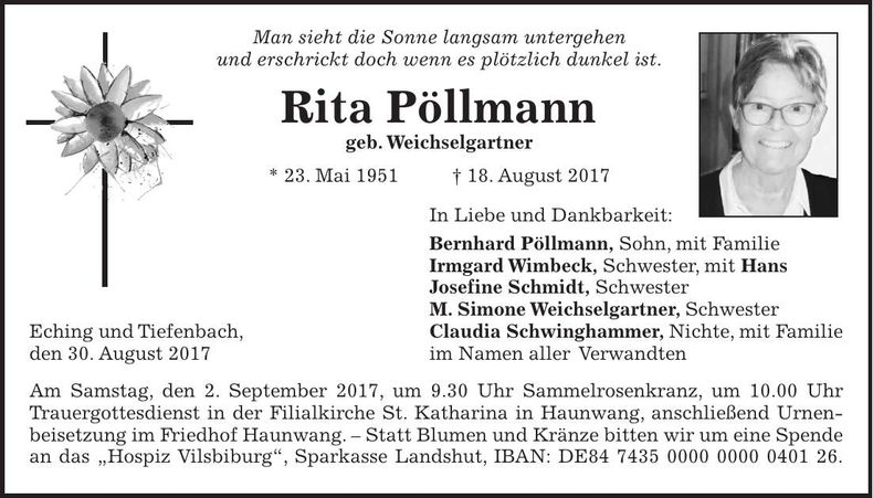 Traueranzeige Rita Pöllmann