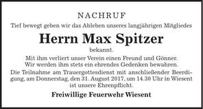 Traueranzeige Max Spitzer