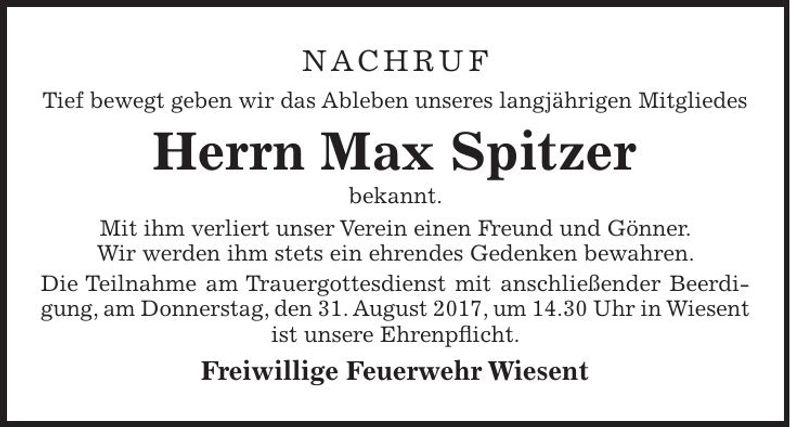 Traueranzeige Max Spitzer