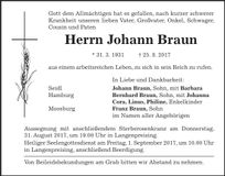 Traueranzeige Johann Braun