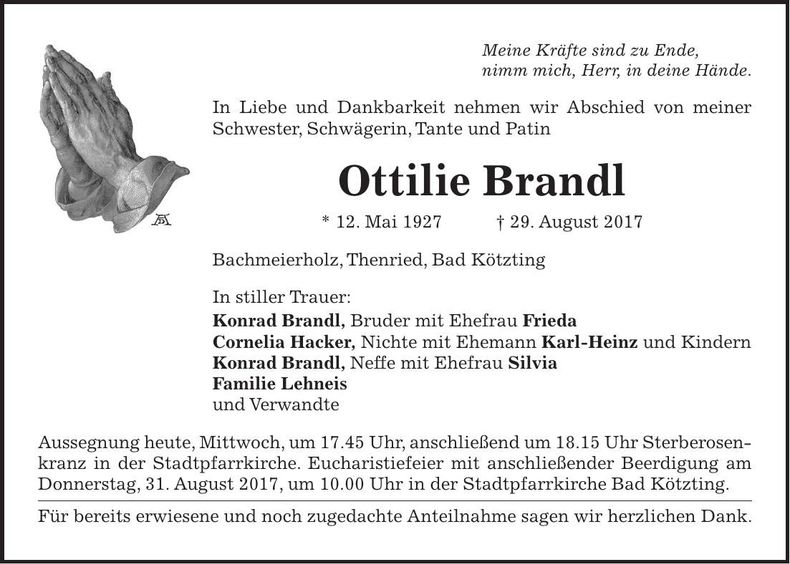 Traueranzeige Ottilie Brandl