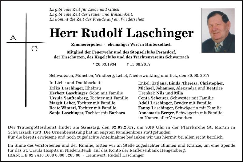 Traueranzeige Rudolf Laschinger