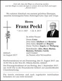 Traueranzeige Franz Peckl