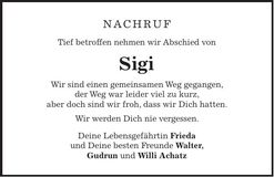Traueranzeige Siegfried (Sigi) Beutlhauser