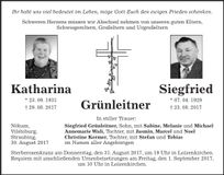 Traueranzeige Siegfried; Katharina Grünleitner