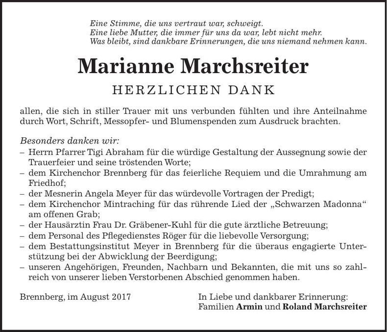 Traueranzeige Marianne Marchsreiter