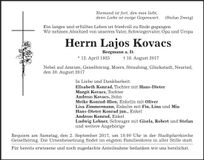 Traueranzeige Lajos Kovacs