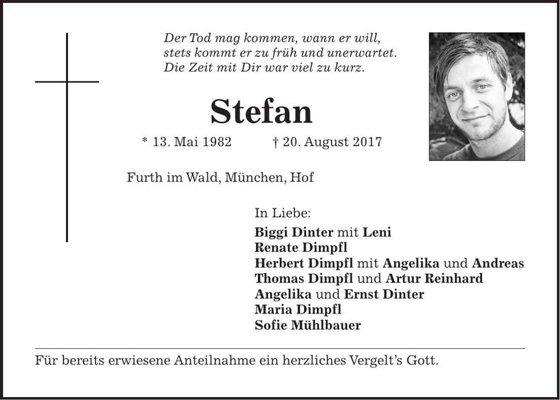 Traueranzeige Stefan Dimpfl
