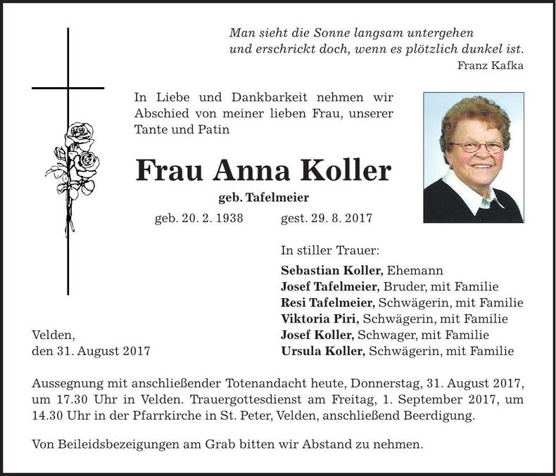 Traueranzeige Anna Koller