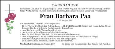 Traueranzeige Barbara Paa