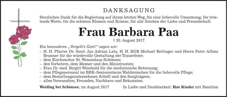 Traueranzeige Barbara Paa