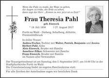 Traueranzeige Theresia Pahl