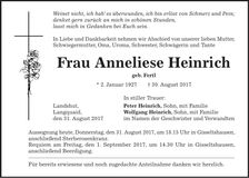 Traueranzeige Anneliese Heinrich