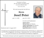 Traueranzeige Josef Peter