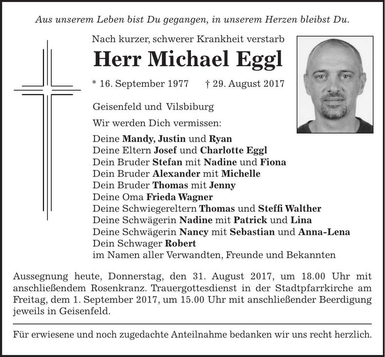 Traueranzeige Michael Eggl