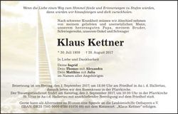 Traueranzeige Klaus Kettner