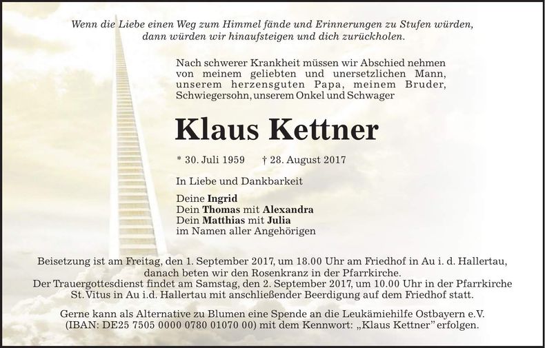Traueranzeige Klaus Kettner