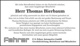 Traueranzeige Thomas Bierbaum