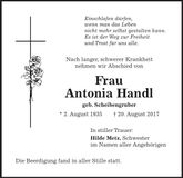 Traueranzeige Antonia Handl