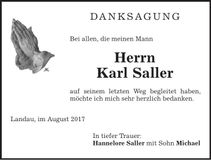 Traueranzeige Karl Saller