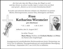 Traueranzeige Katharina Wiesmeier
