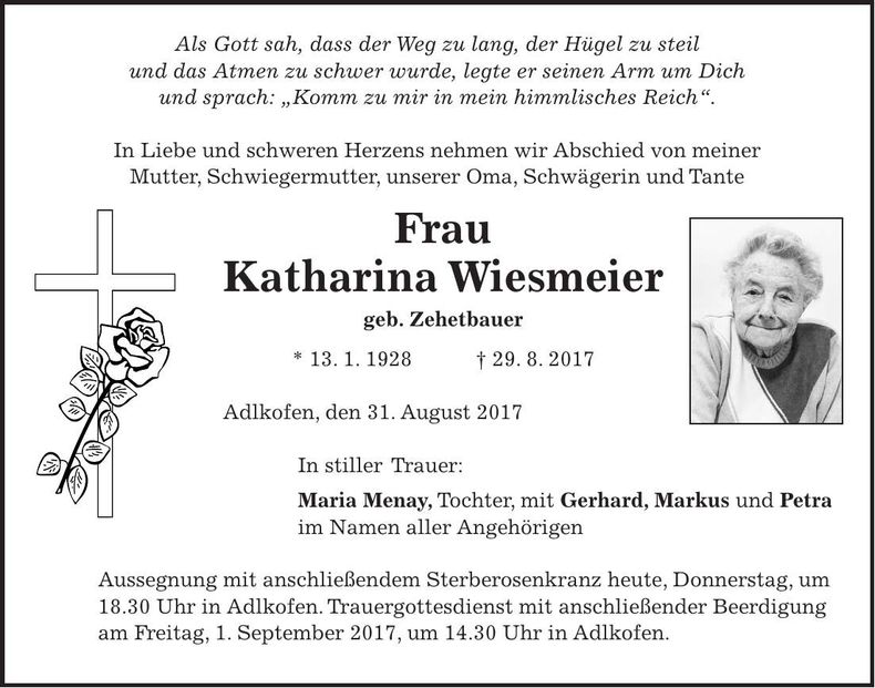 Traueranzeige Katharina Wiesmeier