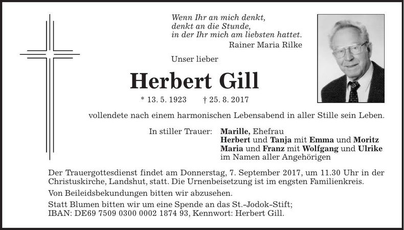 Traueranzeige Herbert Gill