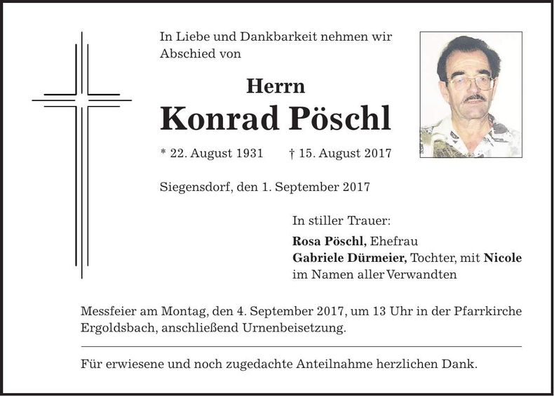 Traueranzeige Konrad Pöschl
