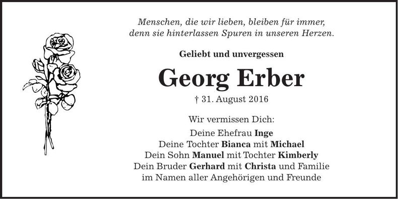 Traueranzeige Georg Erber