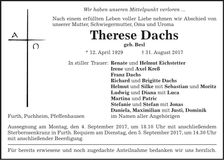 Traueranzeige Therese Dachs