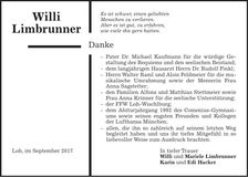 Traueranzeige Willi Limbrunner