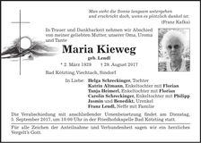 Traueranzeige Maria Kieweg