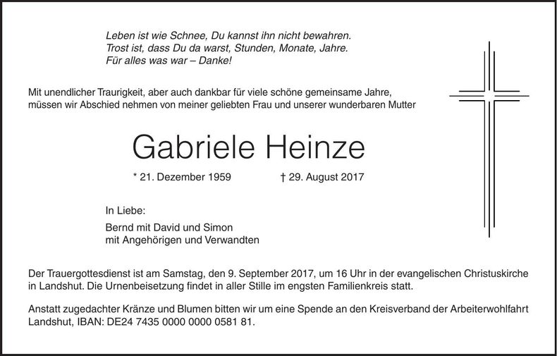 Traueranzeige Gabriele Heinze
