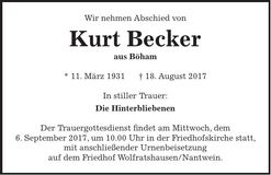 Traueranzeige Kurt Becker