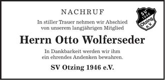 Traueranzeige Otto Wolferseder
