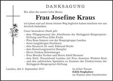 Traueranzeige Josefine Kraus