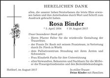 Traueranzeige Rosa Binder