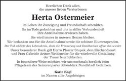 Traueranzeige Herta Ostermeier
