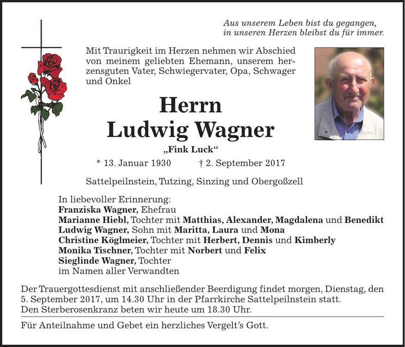 Traueranzeige Ludwig Wagner