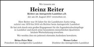 Traueranzeige Heinz Reiter