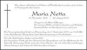 Traueranzeige Maria Netta