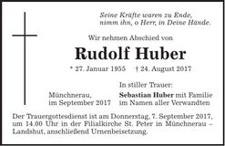 Traueranzeige Rudolf Huber