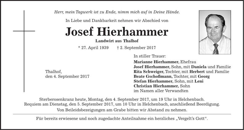 Traueranzeige Josef Hierhammer