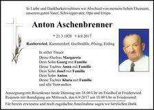 Traueranzeige Anton Aschenbrenner