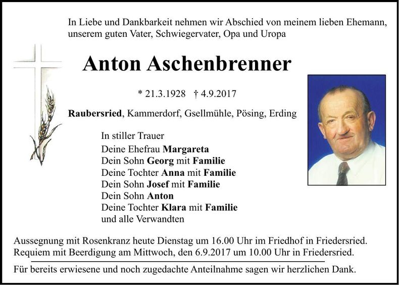 Traueranzeige Anton Aschenbrenner